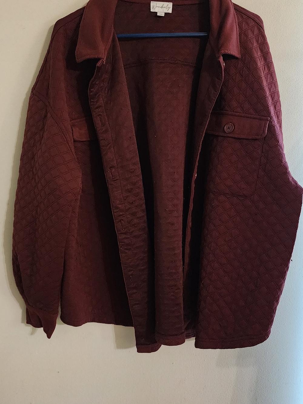Wonderly Burgundy Quilted Button-Down Shirt Jacket Shacket Size XXL